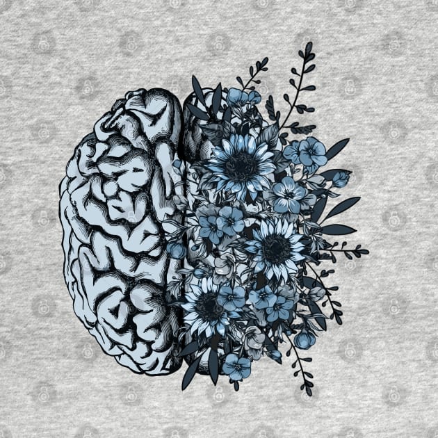 Blue Brain and flowers sunflowers, Positivity, creativity, right hemisphere brain, health, Mental by Collagedream